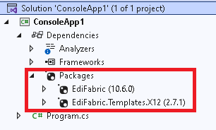 Project references showing EdiFabric and EdiFabric.Templates.X12