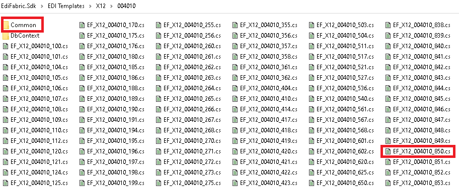 Adding the 850 template and the Common C# files to the class library