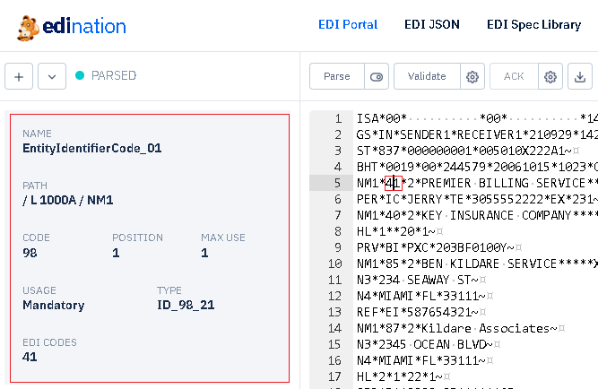 edi file debug element
