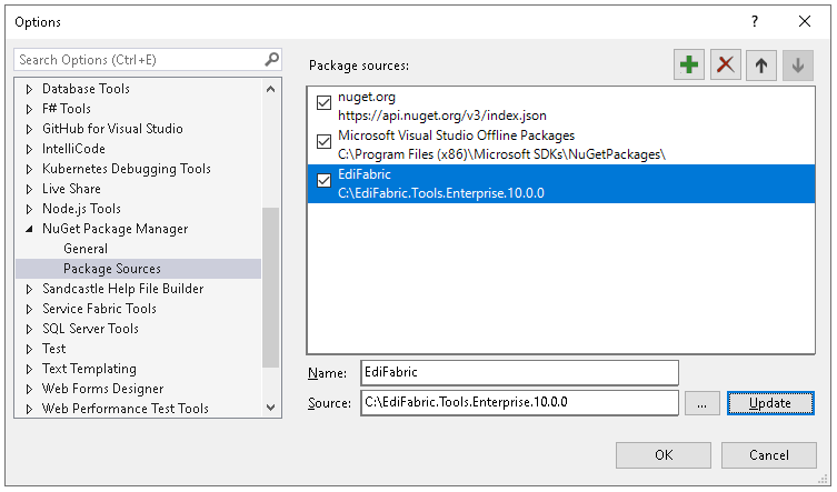 EdiFabric folder added as a package source