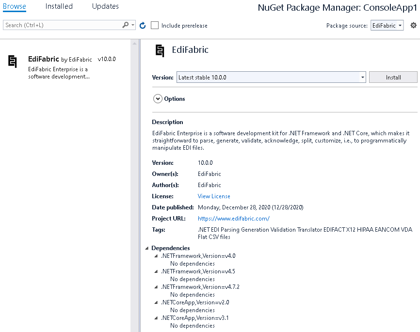 Install the EdiFabric package