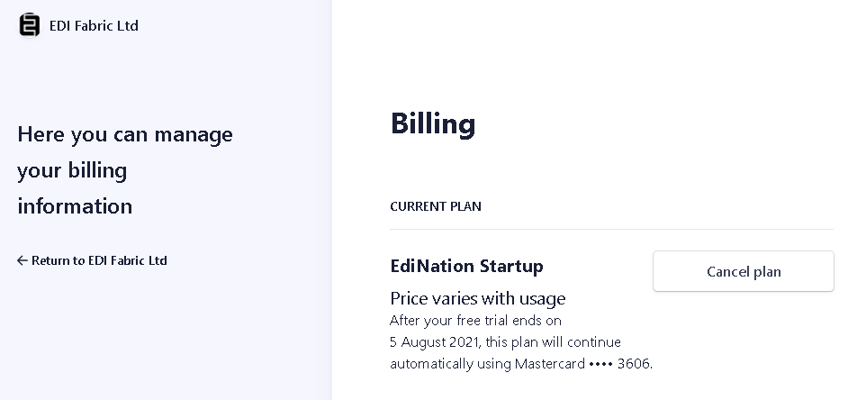 Manage Billing on the account page